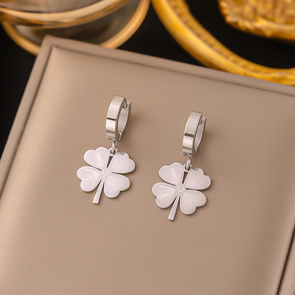 3 Pairs - Anti Tarnish Love four-leaf flower earrings Silver (1 Pair Price - 64)