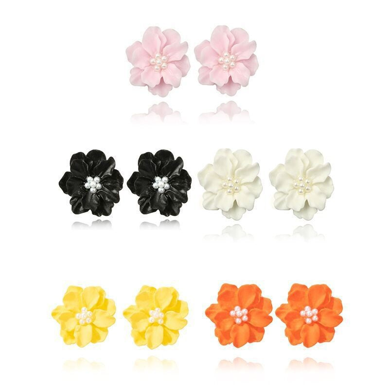 6 Pairs - Three-Dimensional Floral Pearl Earrings (Mix Color) (1 Pair Price - 23)