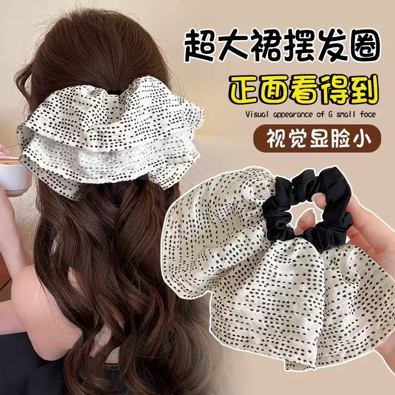 6 Pc - High-Density Polka Dot Scrunchie Korean Style Elegant Bun Versatile Hair Tie for Women (Mix Clor OPP bag) (Unit Price 25)