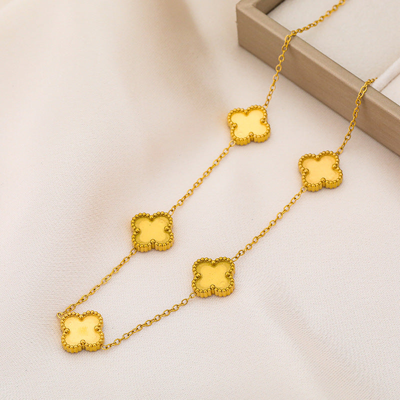 3 Pc - Four-leaf clover necklace - Golden (Unit Price - 73)