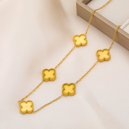 3 Pc - Four-leaf clover necklace - Golden (Unit Price - 73)