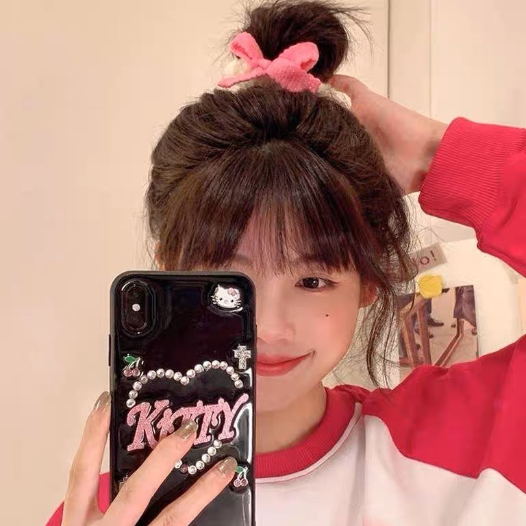 10 Pc - Colorful Bow Plush Hair Rope Rubberband opp packing (1 Pc Price - 10)