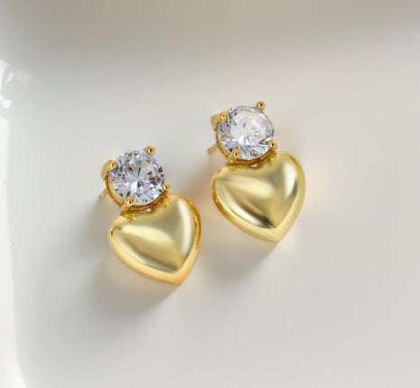 6 Pairs - Heart-Shaped Zircon Earrings - Golden (1 Pair Price - 20)