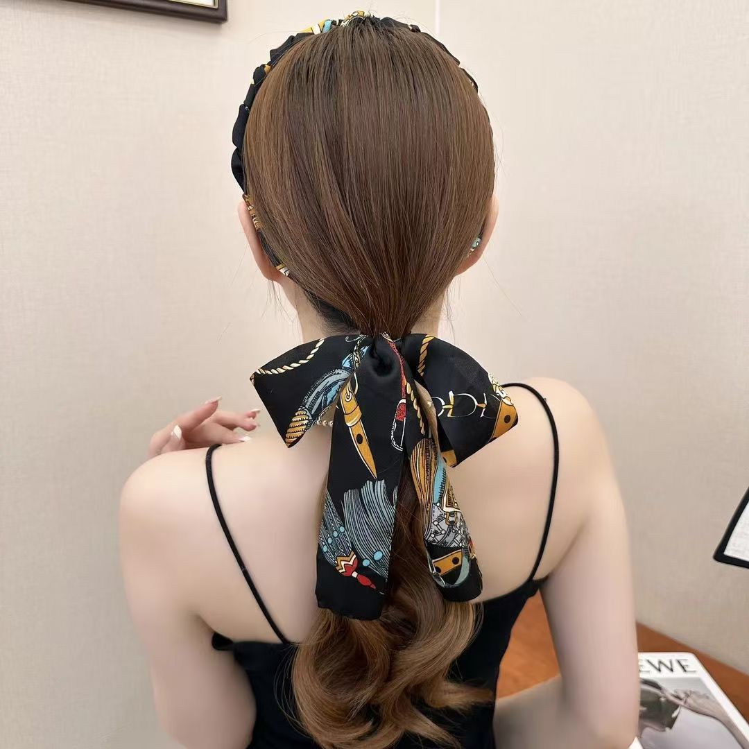 6 Pc - Retro printed ribbon tooth comb headband hair tie (Mix Color) (Unit Price - 35)
