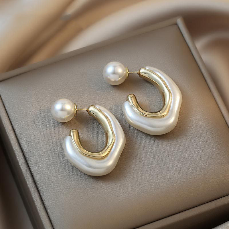 6 Pairs - Creamy-white irregular shaped pearl C earrings (1 Pair Price - 35)