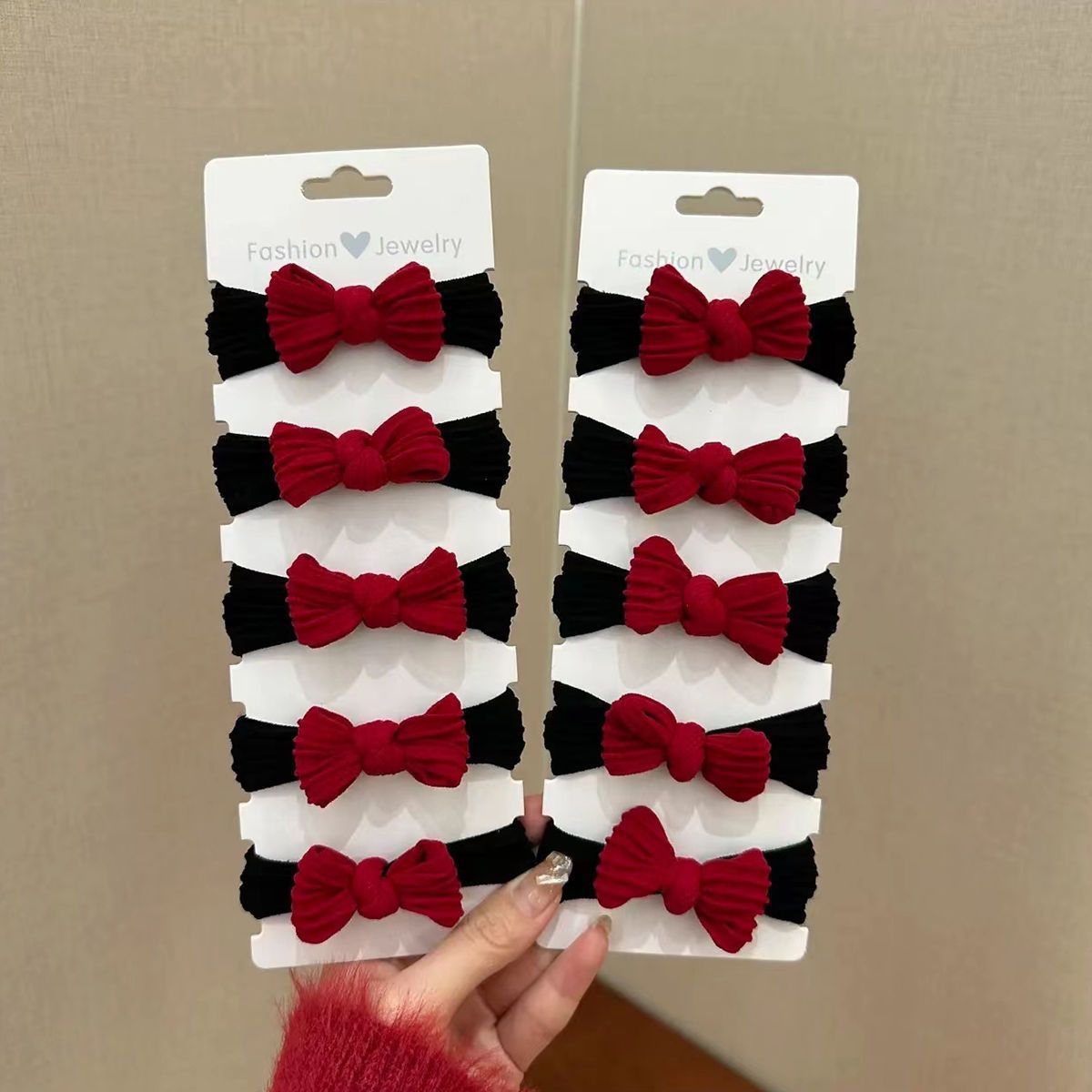 3 Set -New Year's style sweet red and black bow rubberband (Set of 10) (1 Set Price - 26)