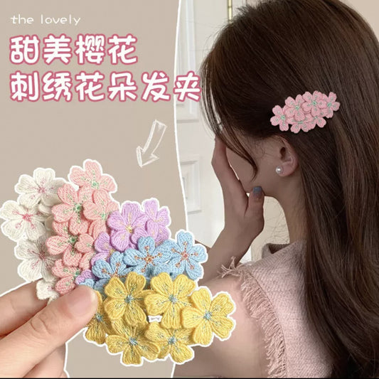 6 Pc - Sweet Embroidery Flower Hairpin Knitted Children's Headwear Hair Accessories Bangs Side Clip (Mix Color in OPP bag) (Unit Price 17)