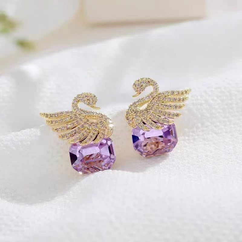 6 Pairs - Square Crystal Super Fairy Swan Elegant Popular Earrings (1 Pair Price - 31)