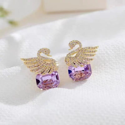 6 Pairs - Square Crystal Super Fairy Swan Elegant Popular Earrings (1 Pair Price - 31)