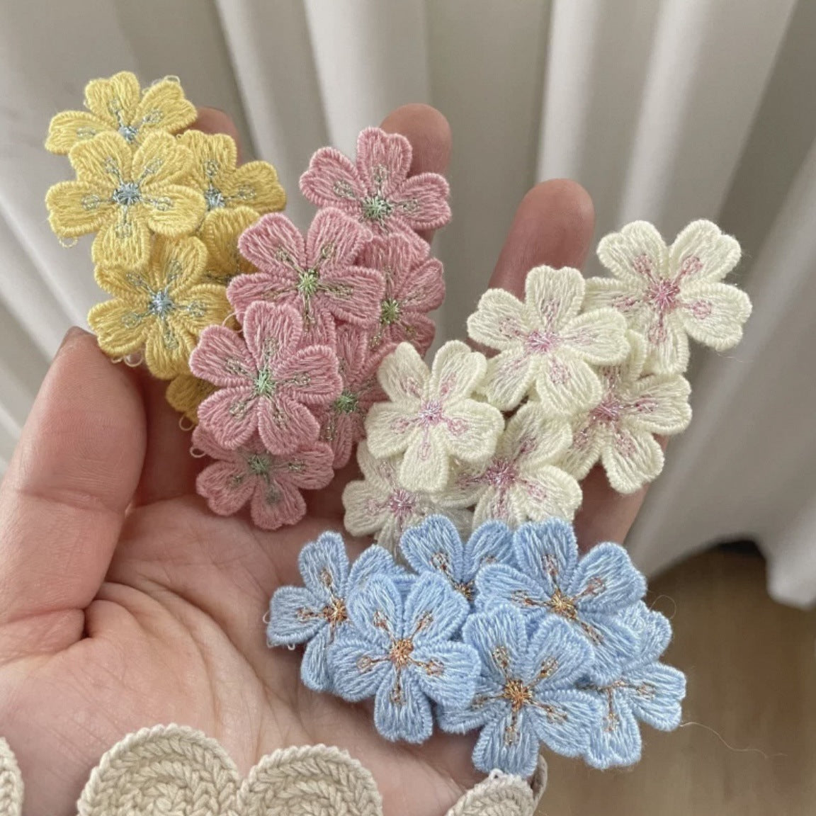6 Pc - Sweet Embroidery Flower Hairpin Knitted Children's Headwear Hair Accessories Bangs Side Clip (Mix Color in OPP bag) (Unit Price 17)