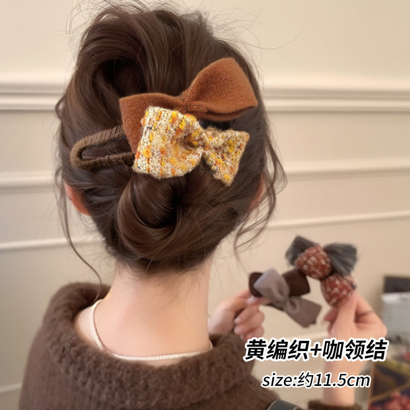 6 Pc - Tiktok Trending Chanel-Style Bow Plush Duckbill Hair Clip (Mix Color) (Unit Price - 29)