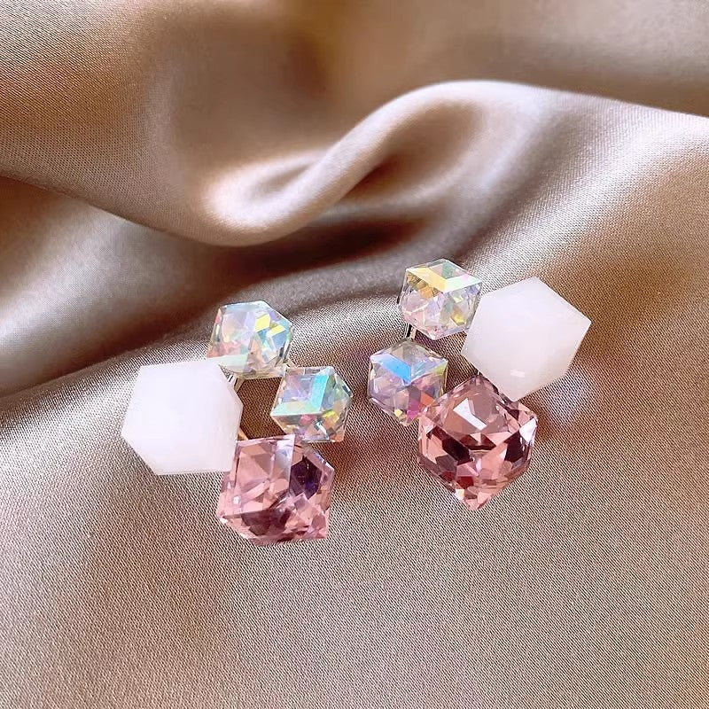6 Pairs - Geometric Square Three-dimensional Fantasy Zircon Earrings (Mix Color) (1 Pair Price - 37)