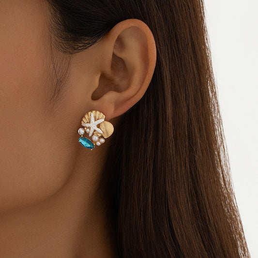 6 Set - Glass gem starfish earrings (1 Set price - 42)