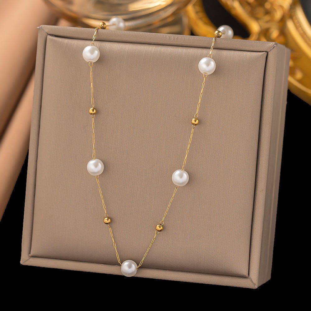 3 Pc - Anti Tarnish Pearl gold bead necklace - Gold (1 Pc Price - 92)