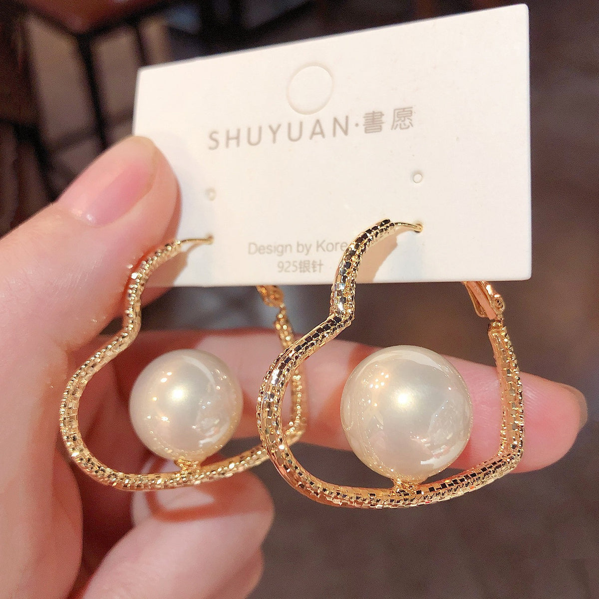6 Pairs - Simple and Stylish Heart-Shaped Pearl Earrings - Golden (1 Pair Price - 41)