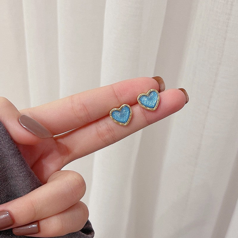6 Set - Korean new dream blue heart earrings (Unit price 17)