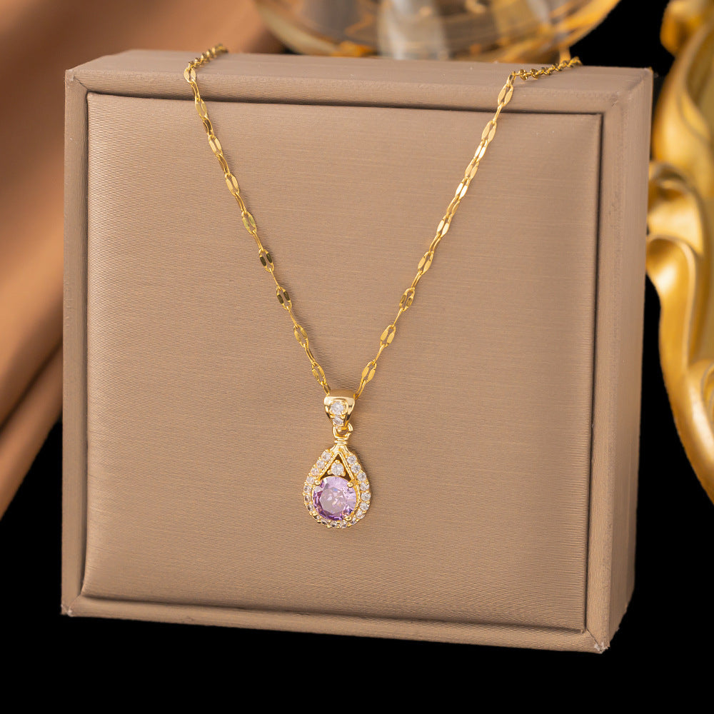 3 Pc - Anti Tarnish Purple water drop necklace (1 Pc Price - 101)
