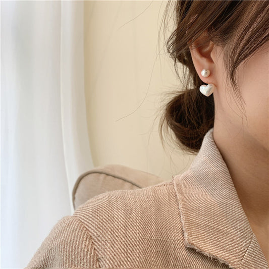 6 Set - Simple small heart pearl earrings (1 Set price - 17)