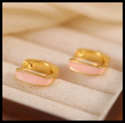 6 Set - Glaze dripping geometric square earrings - Pink (1 Set price - 40)