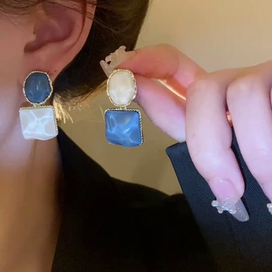 6 Set - Contrast color water ripple geometric square earrings (Mix color) (Unit price 35)
