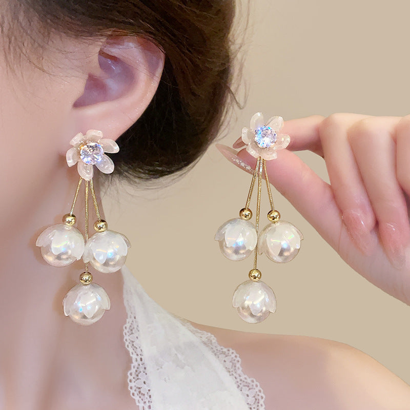 6 Pairs - Exaggerated Pearl Flower Tassel Earrings (1 Pair Price - 52)