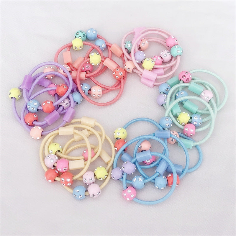 10 Pc - Hair ties with rhinestone beads, cute and simple baby hair ties (Mix color)