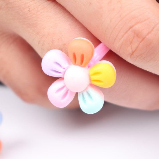 6 Pc - Small flower polka dot color petal children's ring  (Unit Price - 9)