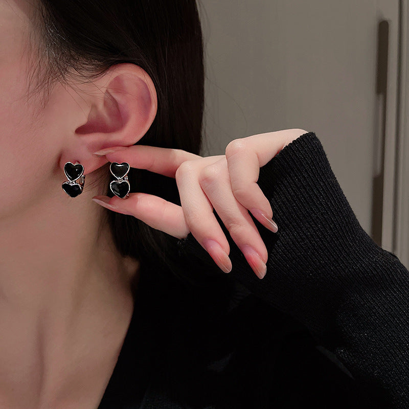 6 Set - Black Glaze Heart Earrings (Unit price 22)