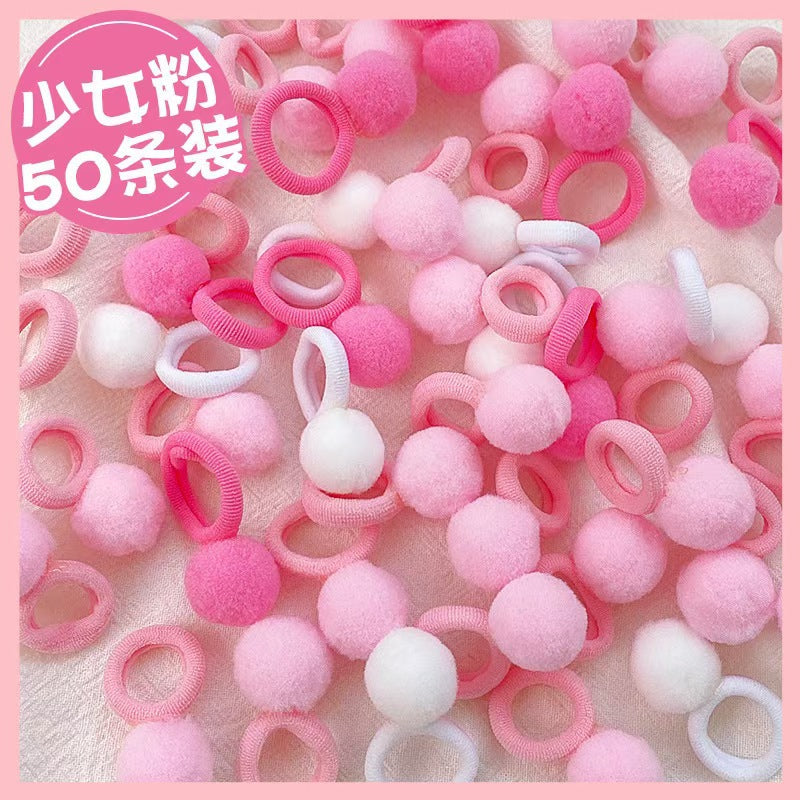 Pom pom towel ring no damage hair rubber band - 50 pc Pink - Box packing