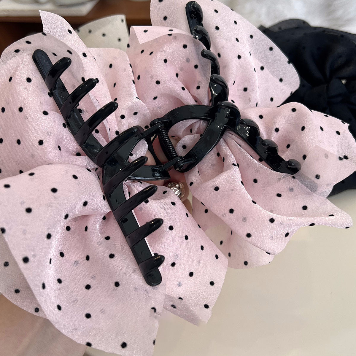 6 Pc - Polka Dot Mesh Large Claw Clip (Mix Color) (Unit Price - 59)