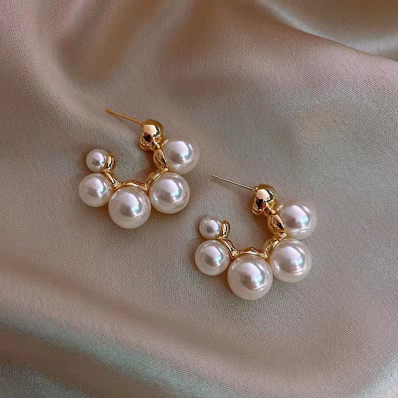 6 Pairs - Korean Retro C- Shaped Large Pearl Earrings  (1 Pair Price - 34)