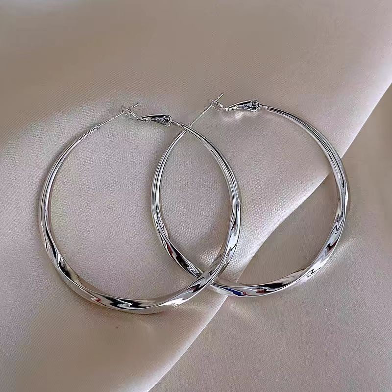 6 Pairs - Korean Plain Hoop Oversized Circle Earrings - Silver (1 Pair Price - 28)
