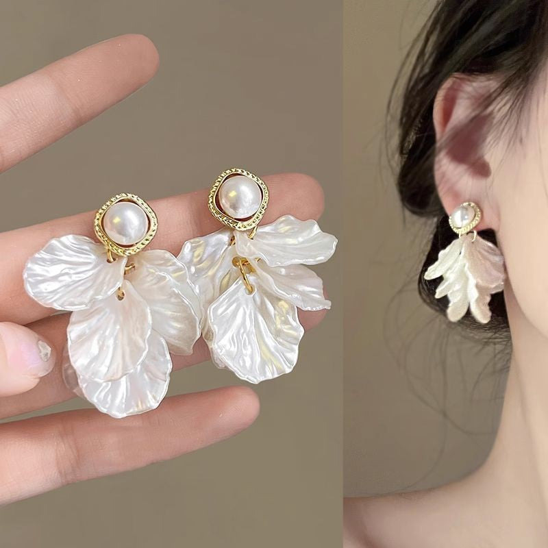 6 Pairs - French Retro Pearl Petal Tassel Earrings (1 Pair Price - 39)