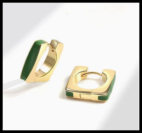 6 Set - Glaze dripping geometric square earrings - Green (1 Set price - 40)