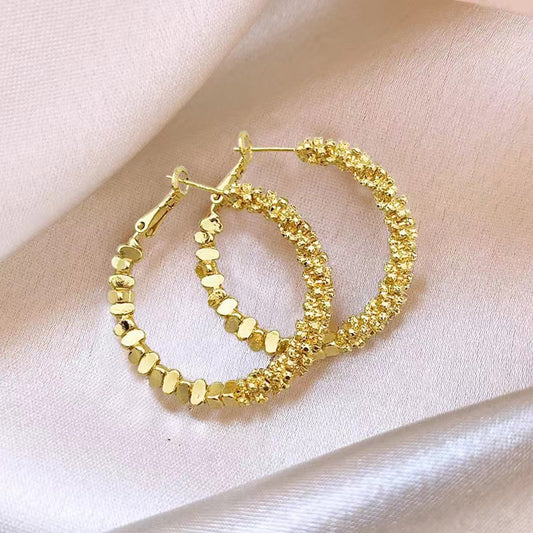 6 Pairs - Broken Silver Unique Hoop Earrings - Golden (1 Pair Price - 31)