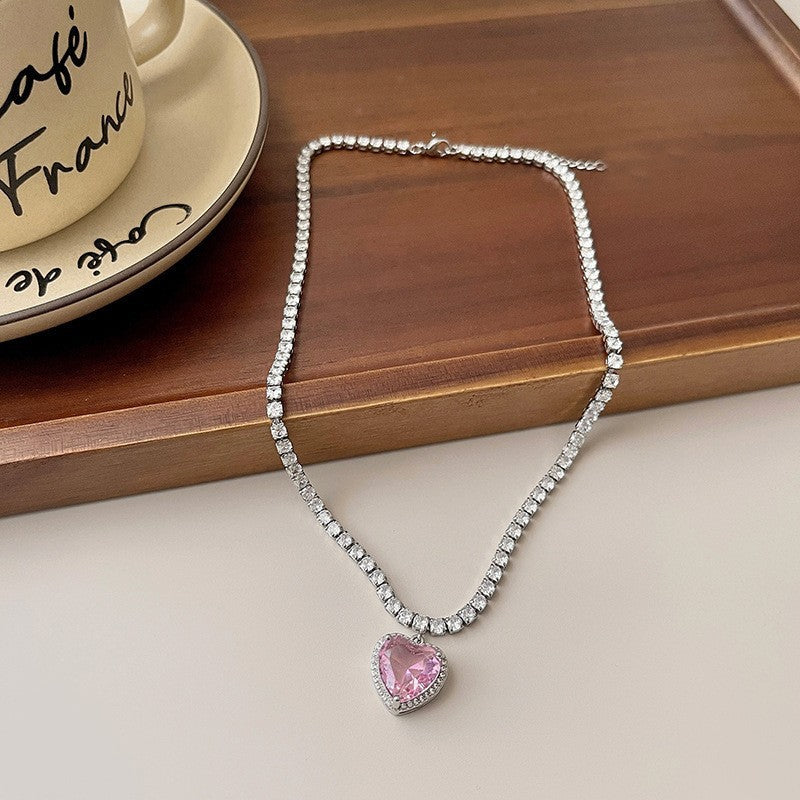 6 Pc - Light Luxury Pink Heart Necklace (1 Pc Price - 34)