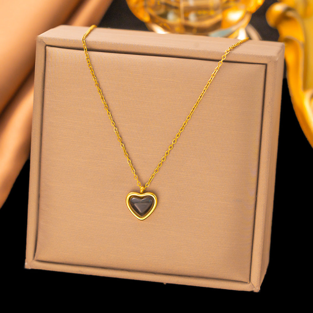3 Set - Anti Tarnish Black love necklace earring set gold (1 Set Price - 142)