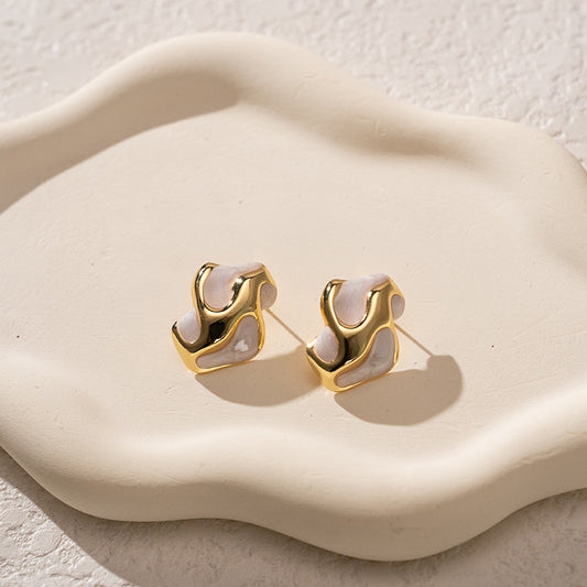 3 Pairs - Colorful Oil Drop Stainless Steel Irregular Earrings - White (1 Pair Price - 51)