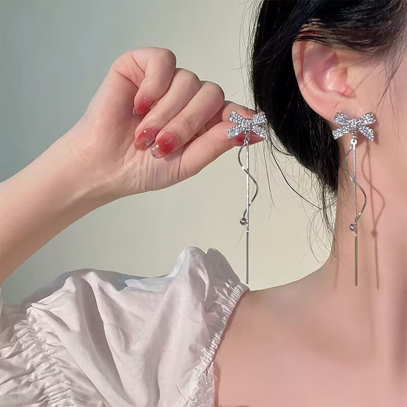 6 Pairs - Zircon Bow Tassel Earrings (1 Pair Price - 48)