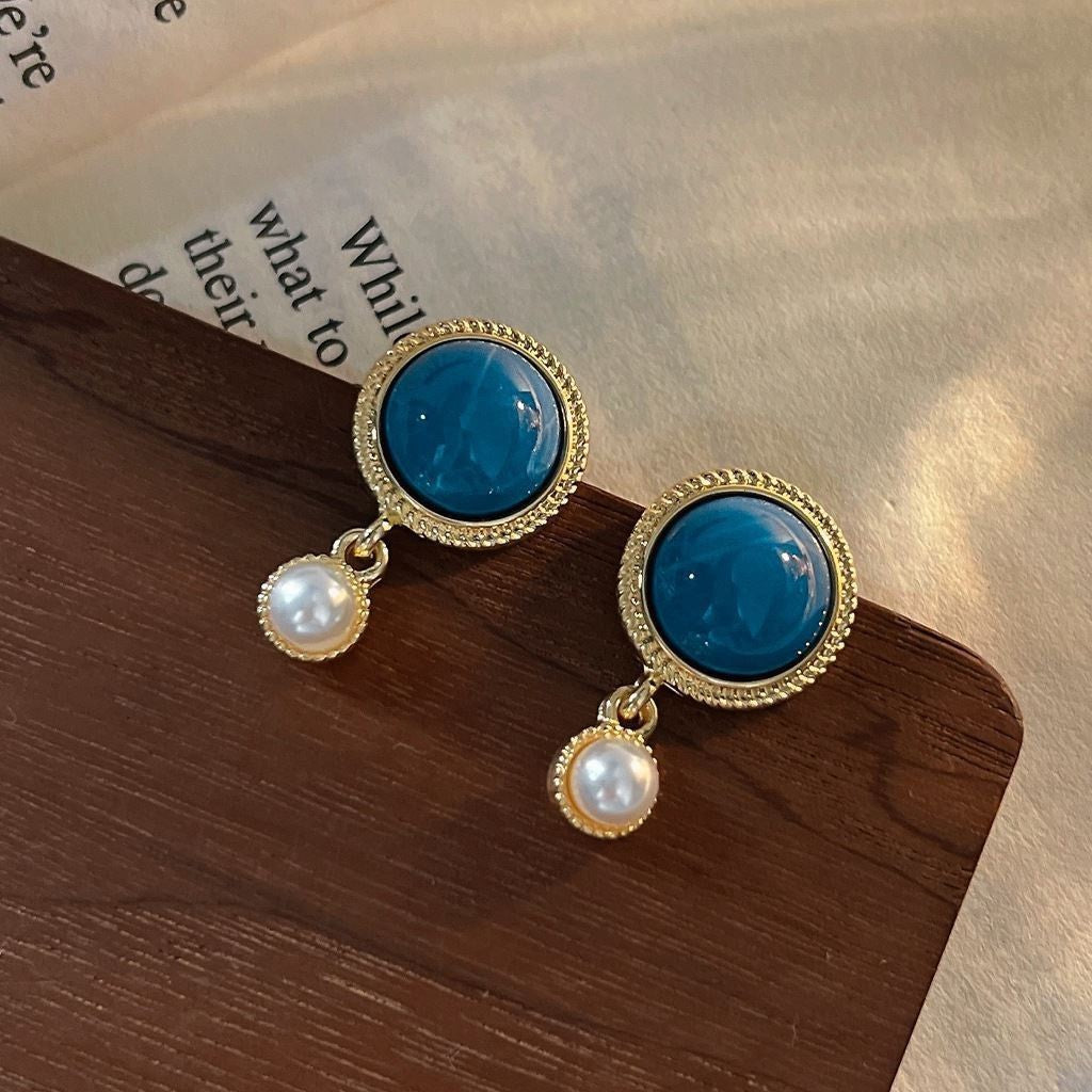 6 Set - New French retro blue circle earrings (Unit price 33)