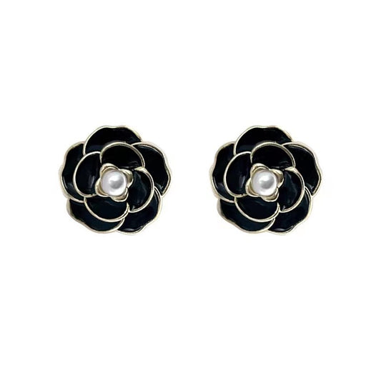 6 Set - Camellia black oil drop earrings (1 Set price - 22)