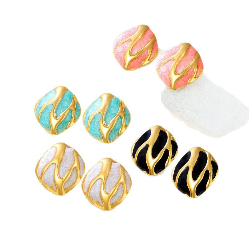 6 Pairs - Retro Irregular Square Earrings (Mix Color) (1 Pair Price - 30)