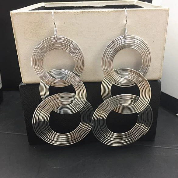6 Pairs - Multi-Layer Hoop Earrings - Silver (1 Pair Price - 25)
