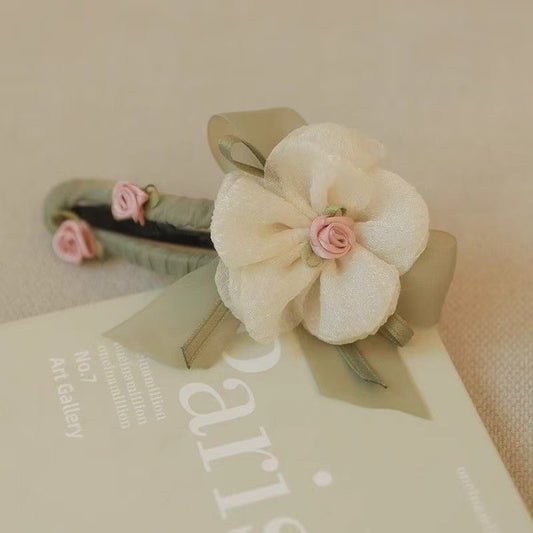 3 Pc - New Style Elegant Large Flower One-word Clip Large Duckbill Clip - Green (1 Pc Price - 37)