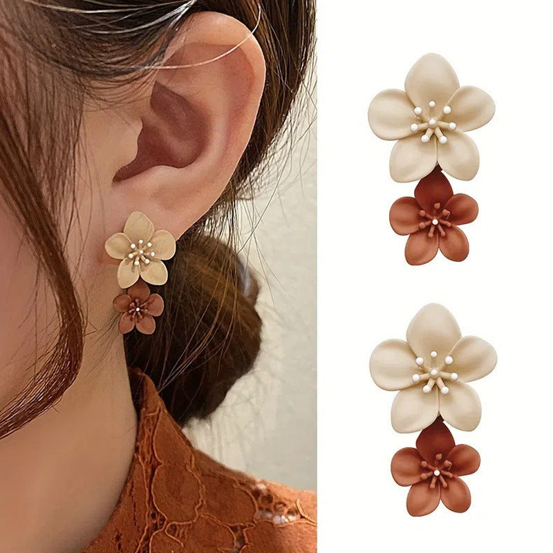6 Pairs - Contrast Color Spray Paint Flower Earrings (Mix Color) (1 Pair Price - 38)