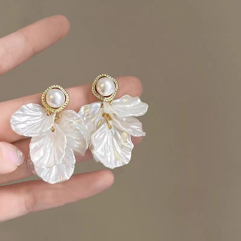 6 Pairs - French Retro Pearl Petal Tassel Earrings (1 Pair Price - 39)