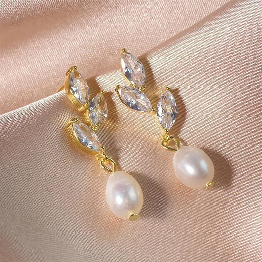 6 Pairs - Stylish Trend Leaf Pearl Pendant Earrings (1 Pair Price - 34)