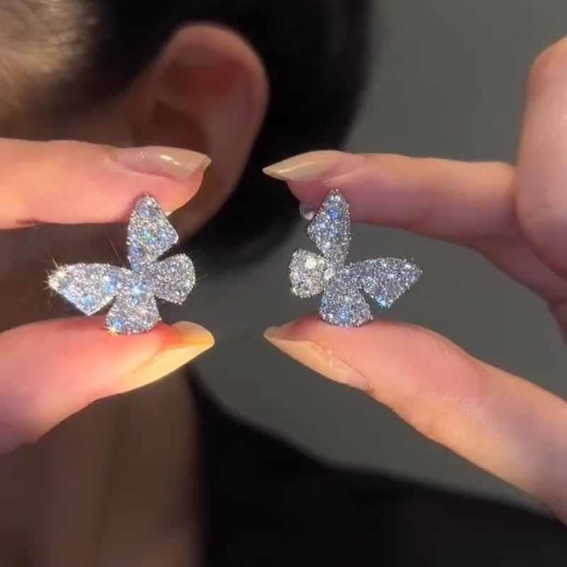 6 Pc - Korean simple full diamond butterfly Earrings - Silver colour (Unit Price - 24)