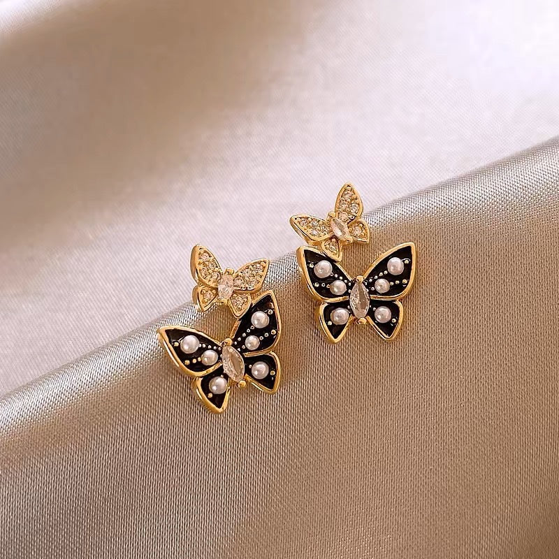 6 Pairs - New Trendy Spring and Summer Butterfly Pearl Earrings (Mix Color)  (1 Pair Price - 32)