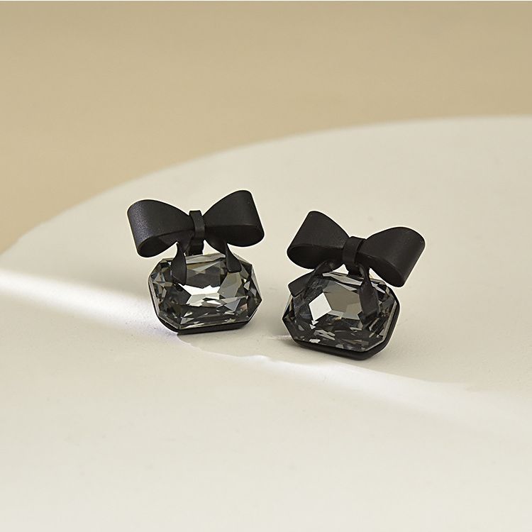 12pcs- Korean black bow crystal earrings (Unit Price -24)